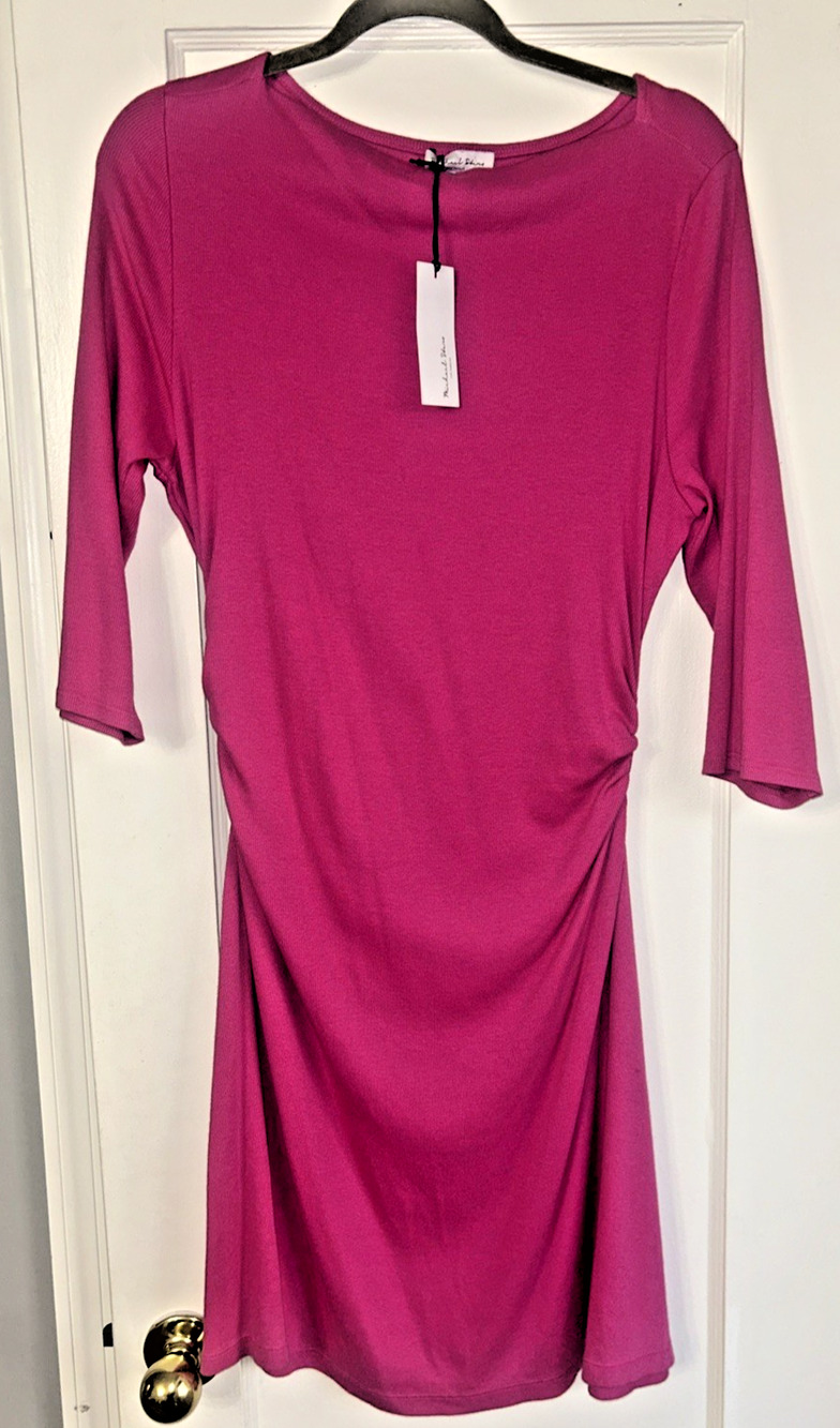 Michael Stars Dress Soft Glam Rib West Coast Style Pink ruched bodycon XL